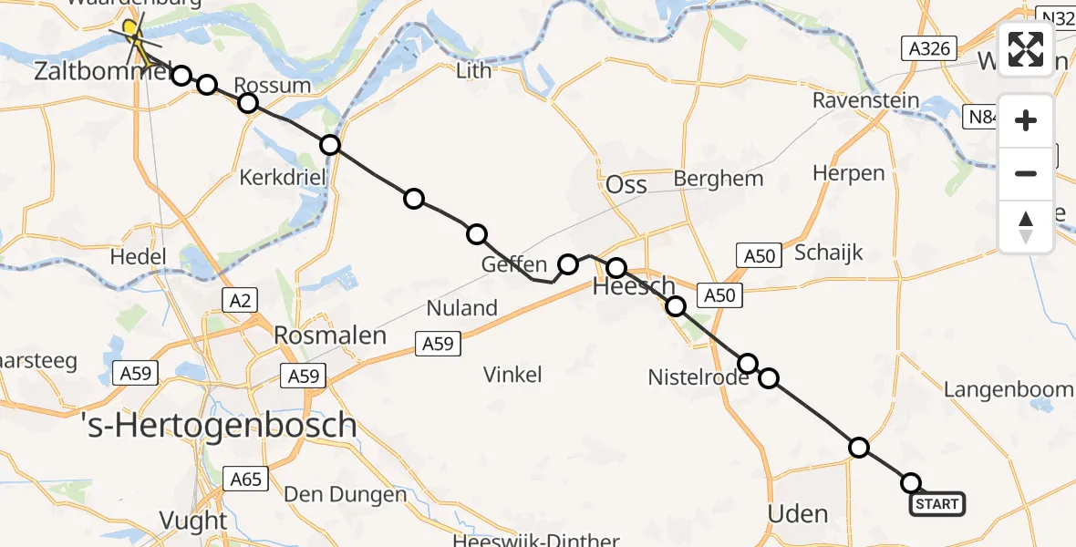 Routekaart van de vlucht: Lifeliner 3 naar Zaltbommel