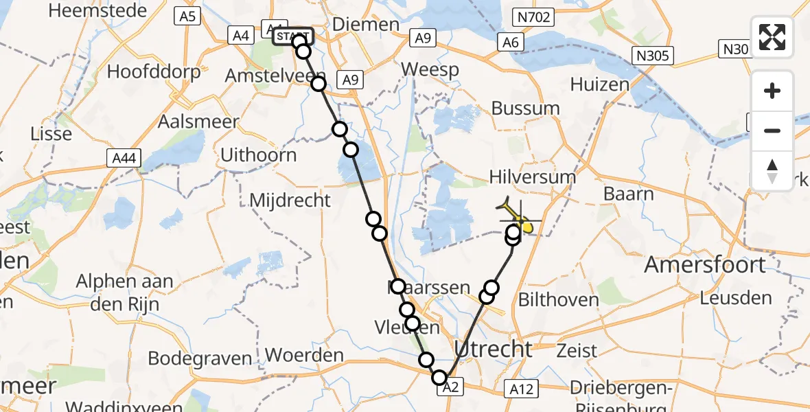 Routekaart van de vlucht: Lifeliner 1 naar Vliegveld Hilversum