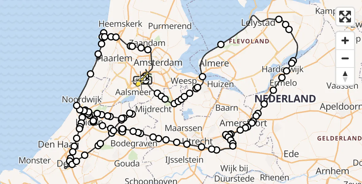 Routekaart van de vlucht: Politieheli naar Schiphol