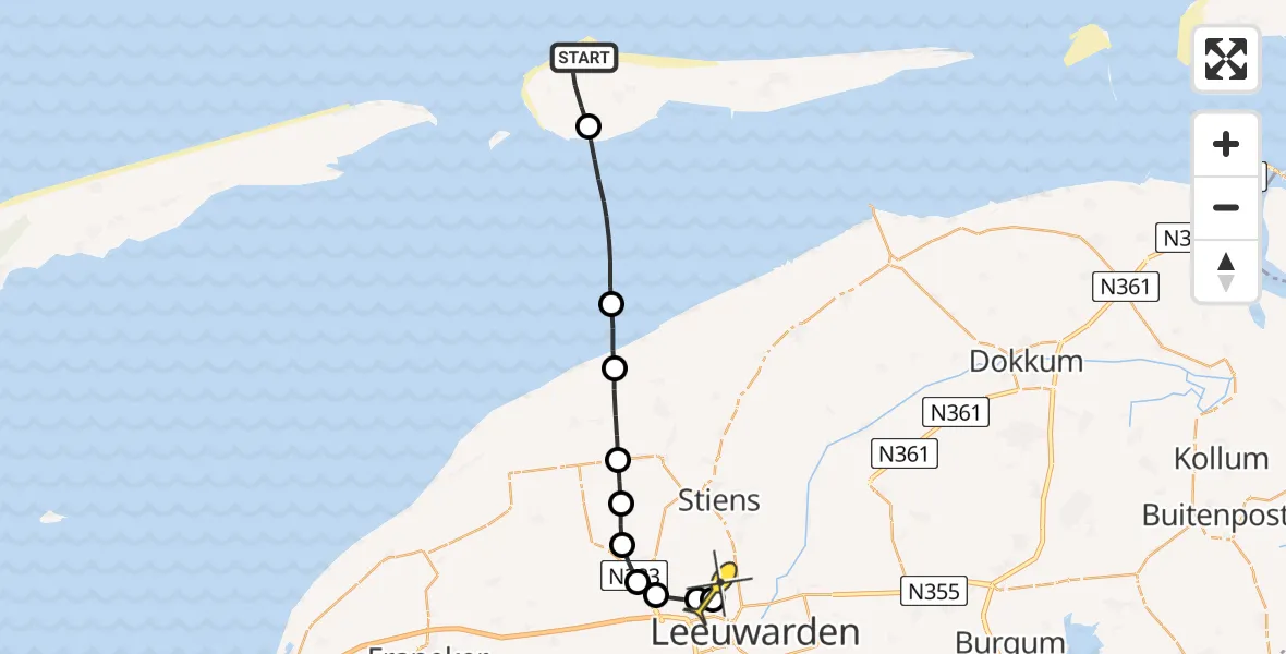 Routekaart van de vlucht: Lifeliner 4 naar Vliegbasis Leeuwarden