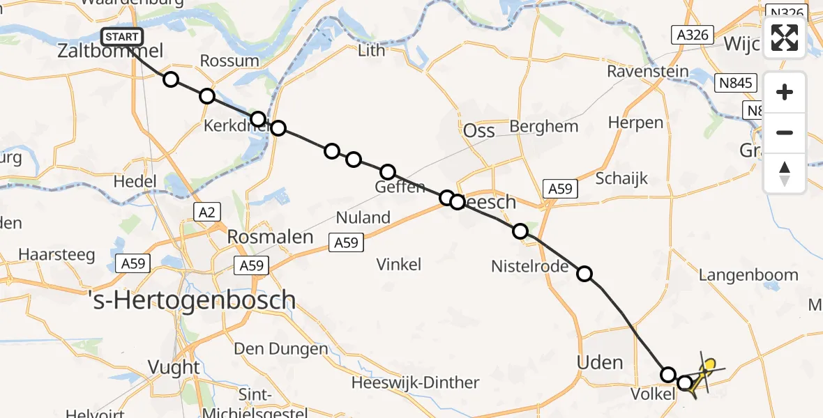 Routekaart van de vlucht: Lifeliner 3 naar Vliegbasis Volkel