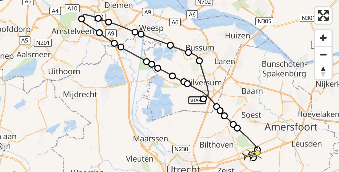 Routekaart van de vlucht: Lifeliner 1 naar Soesterberg