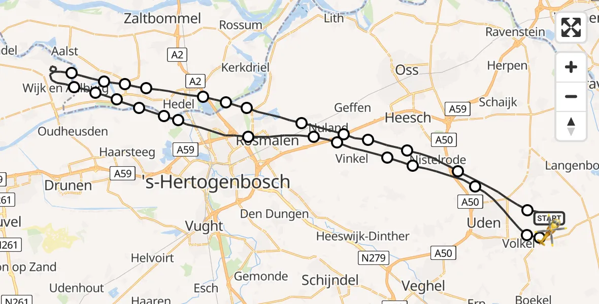 Vluchtroute Traumahelikopter Vliegbasis Volkel - Vliegbasis Volkel, 16 juli 2022, 09:44