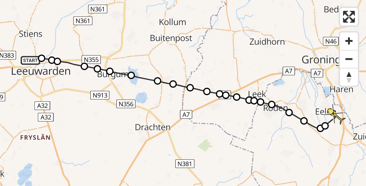 Routekaart van de vlucht: Lifeliner 4 naar Groningen Airport Eelde