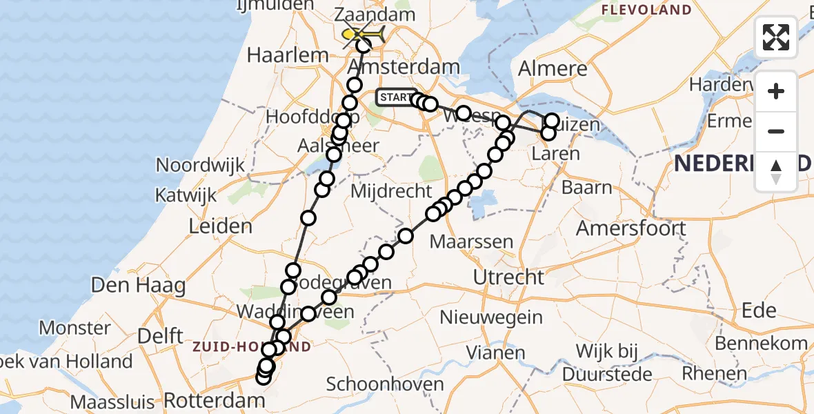 Routekaart van de vlucht: Lifeliner 1 naar Amsterdam Heliport