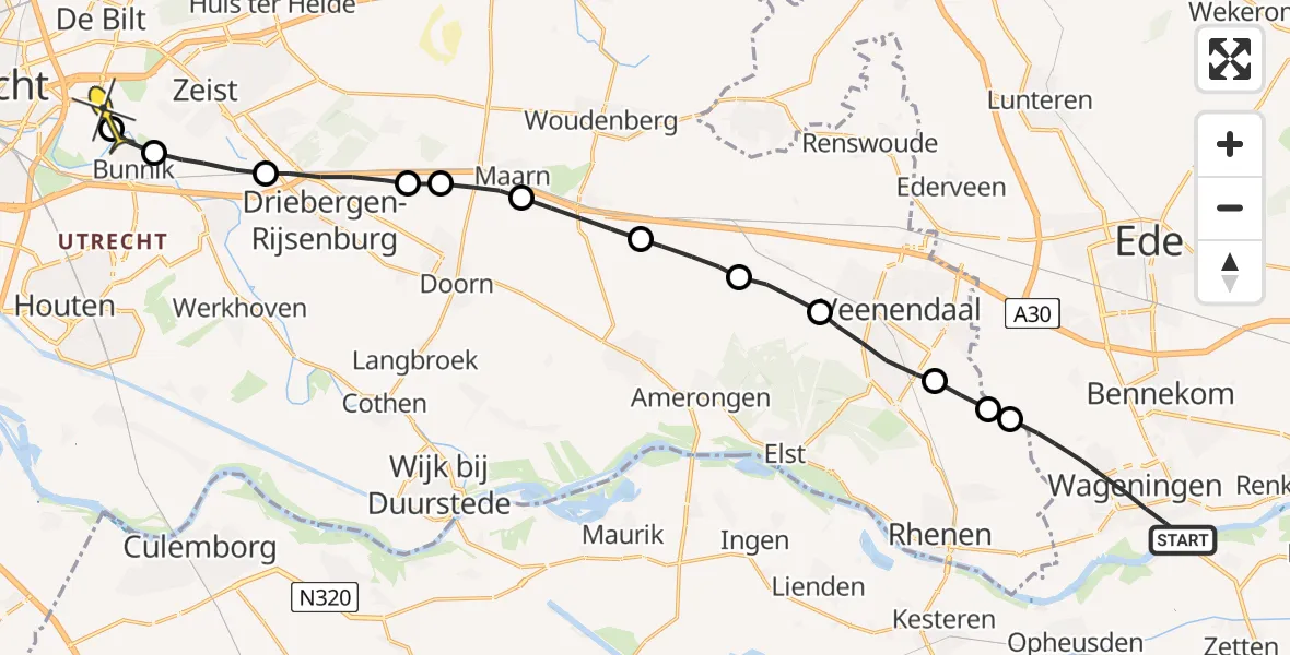 Routekaart van de vlucht: Lifeliner 3 naar Universitair Medisch Centrum Utrecht