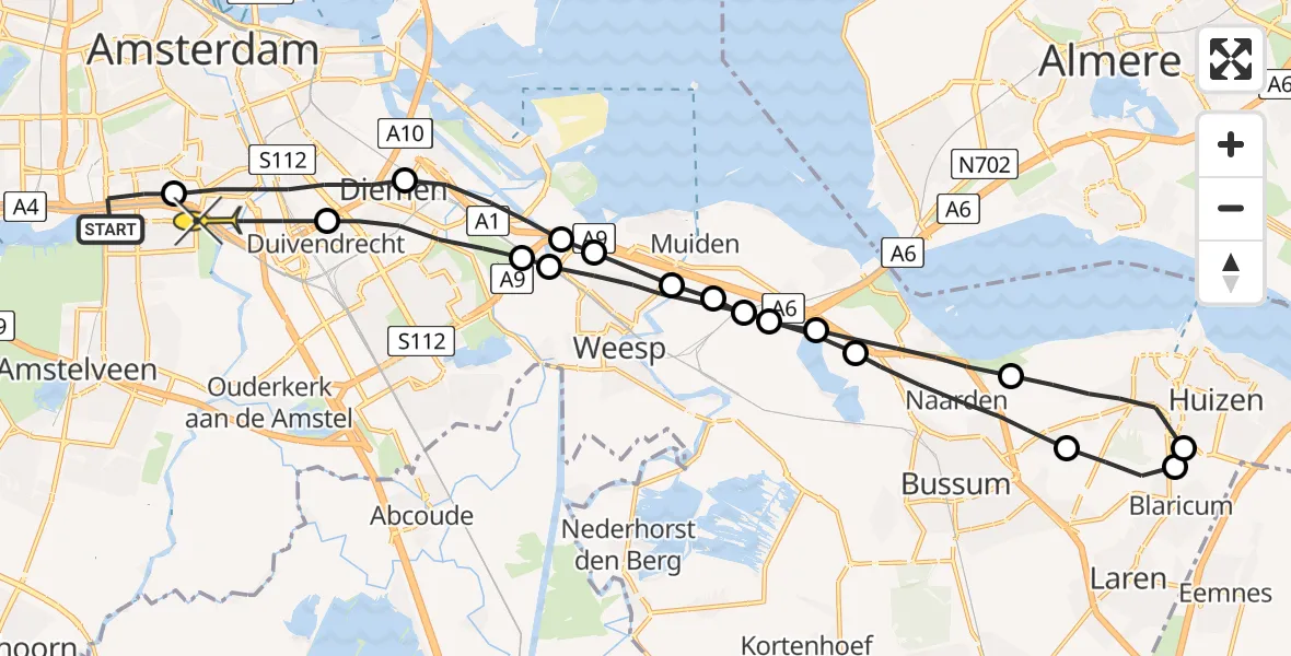 Routekaart van de vlucht: Lifeliner 1 naar Amsterdam