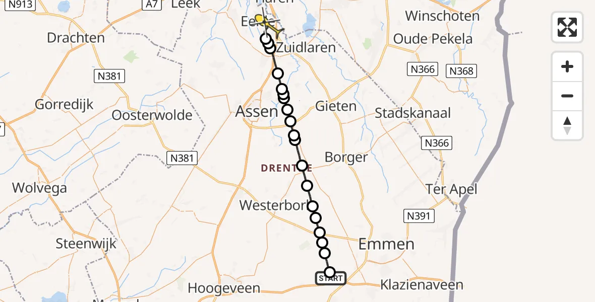 Routekaart van de vlucht: Lifeliner 4 naar Groningen Airport Eelde