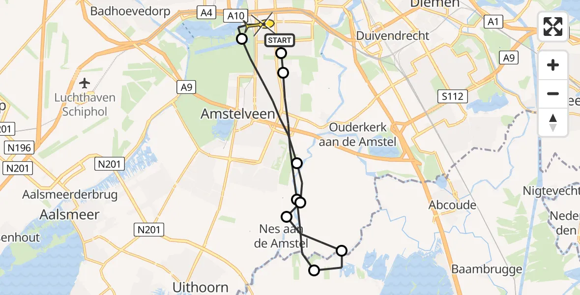 Routekaart van de vlucht: Lifeliner 1 naar VU Medisch Centrum Amsterdam