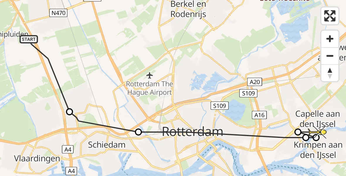 Routekaart van de vlucht: Politieheli naar Capelle aan den IJssel