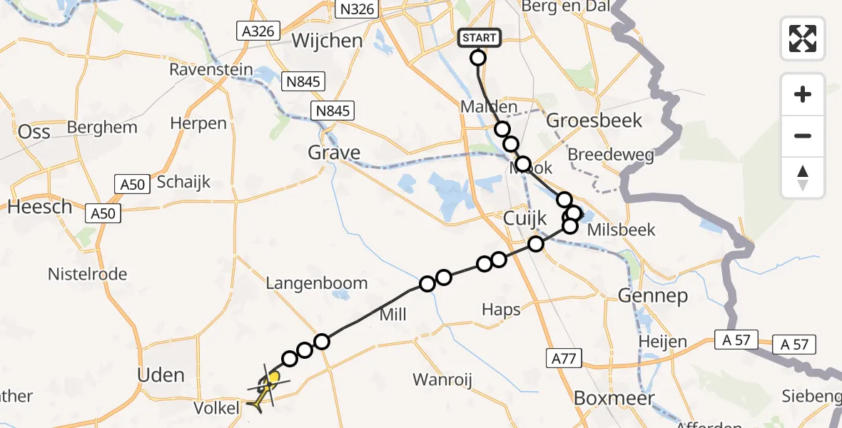 Routekaart van de vlucht: Lifeliner 3 naar Vliegbasis Volkel