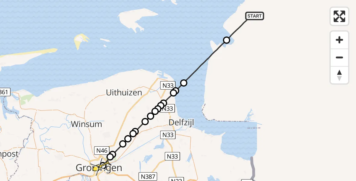 Routekaart van de vlucht: Lifeliner 4 naar Universitair Medisch Centrum Groningen