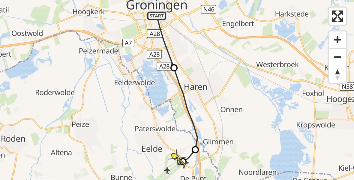 Routekaart van de vlucht: Lifeliner 4 naar Groningen Airport Eelde