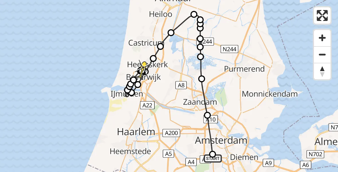 Routekaart van de vlucht: Lifeliner 1 naar Heemskerk