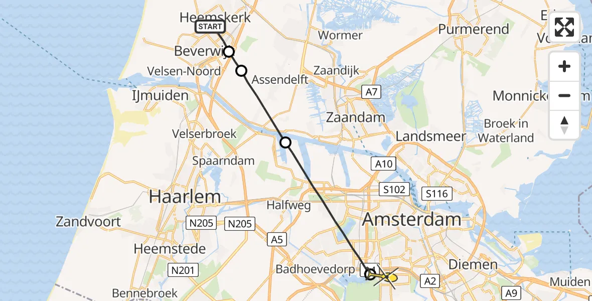 Routekaart van de vlucht: Lifeliner 1 naar VU Medisch Centrum Amsterdam