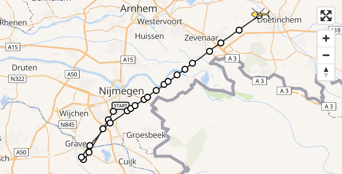 Routekaart van de vlucht: Lifeliner 3 naar Doetinchem