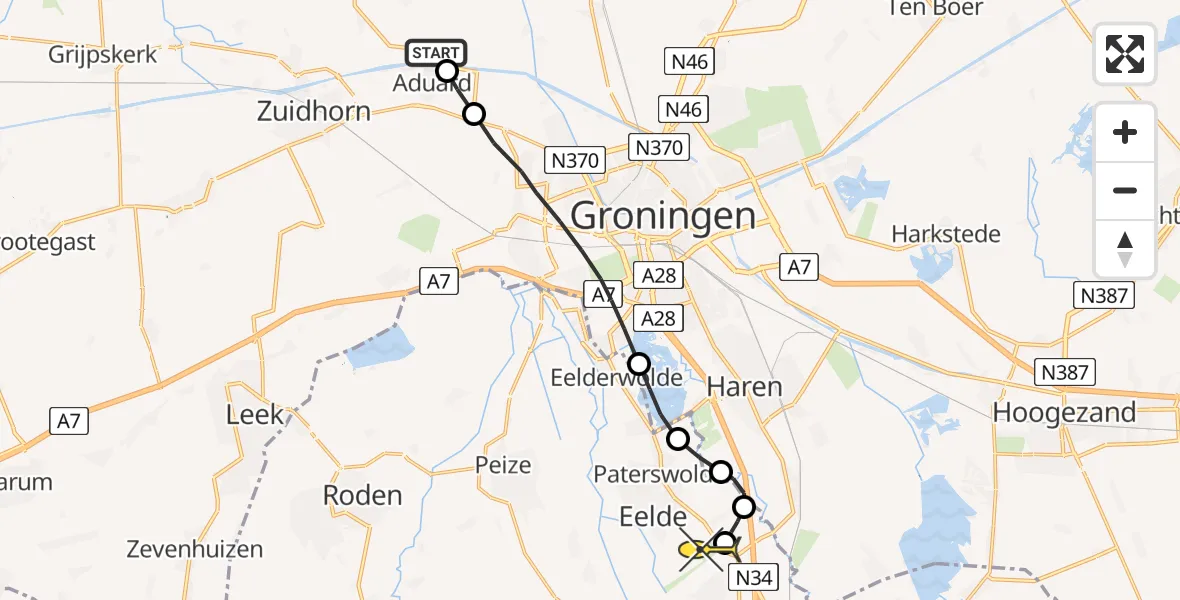 Routekaart van de vlucht: Lifeliner 4 naar Groningen Airport Eelde