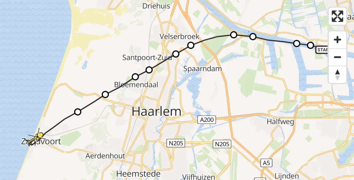 Routekaart van de vlucht: Lifeliner 1 naar Zandvoort