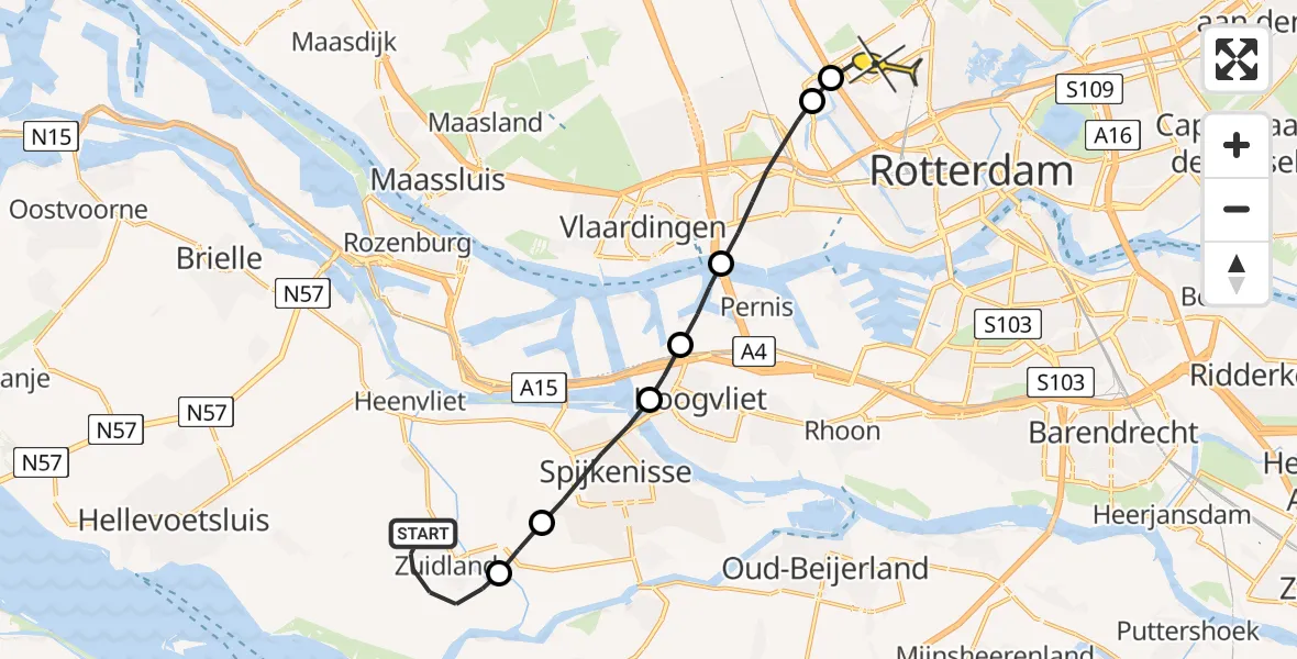 Routekaart van de vlucht: Lifeliner 2 naar Rotterdam The Hague Airport