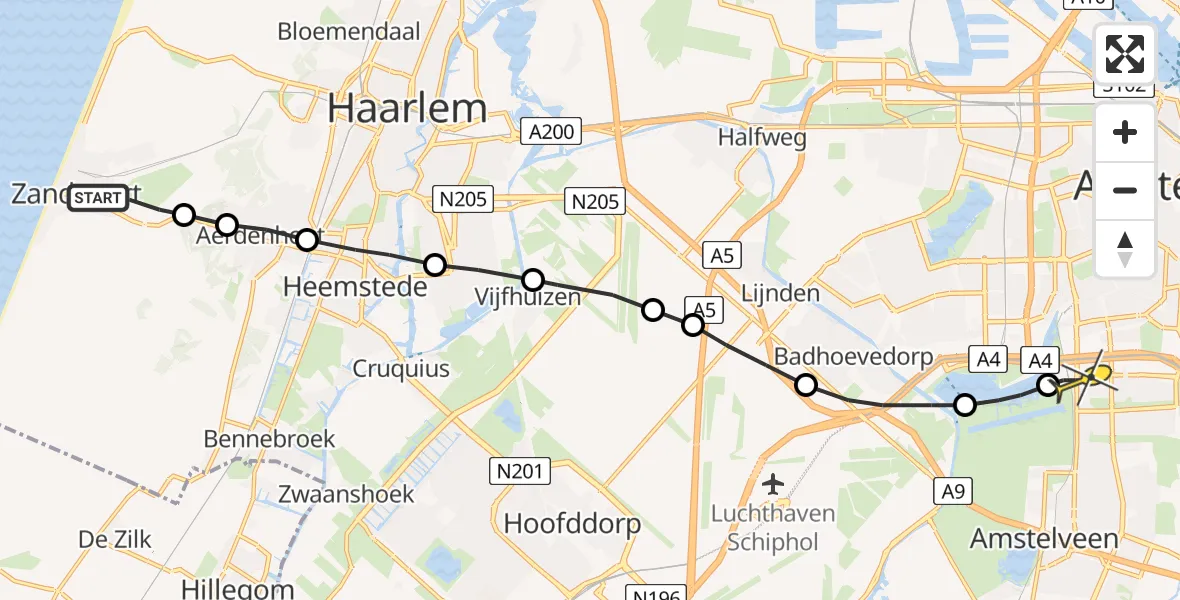 Routekaart van de vlucht: Lifeliner 1 naar VU Medisch Centrum Amsterdam