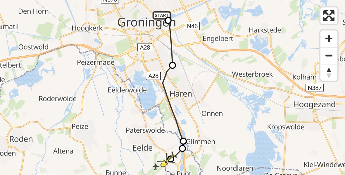 Routekaart van de vlucht: Lifeliner 4 naar Groningen Airport Eelde