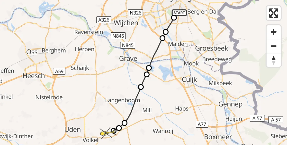 Routekaart van de vlucht: Lifeliner 3 naar Vliegbasis Volkel