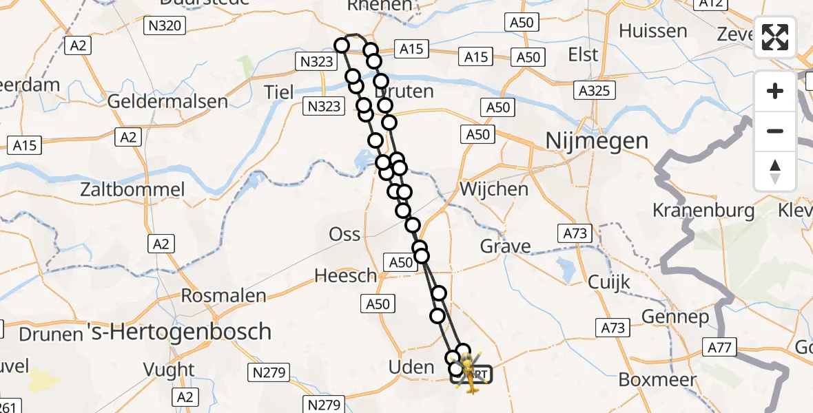 Vluchtroute Traumahelikopter Vliegbasis Volkel - Vliegbasis Volkel, 16 juli 2022, 22:45