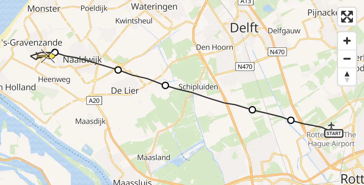 Routekaart van de vlucht: Lifeliner 2 naar 's-Gravenzande