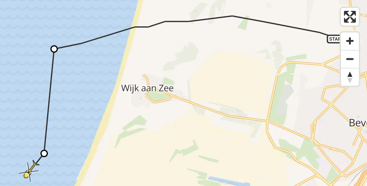 Routekaart van de vlucht: Politiehelikopter naar Velsen-Noord