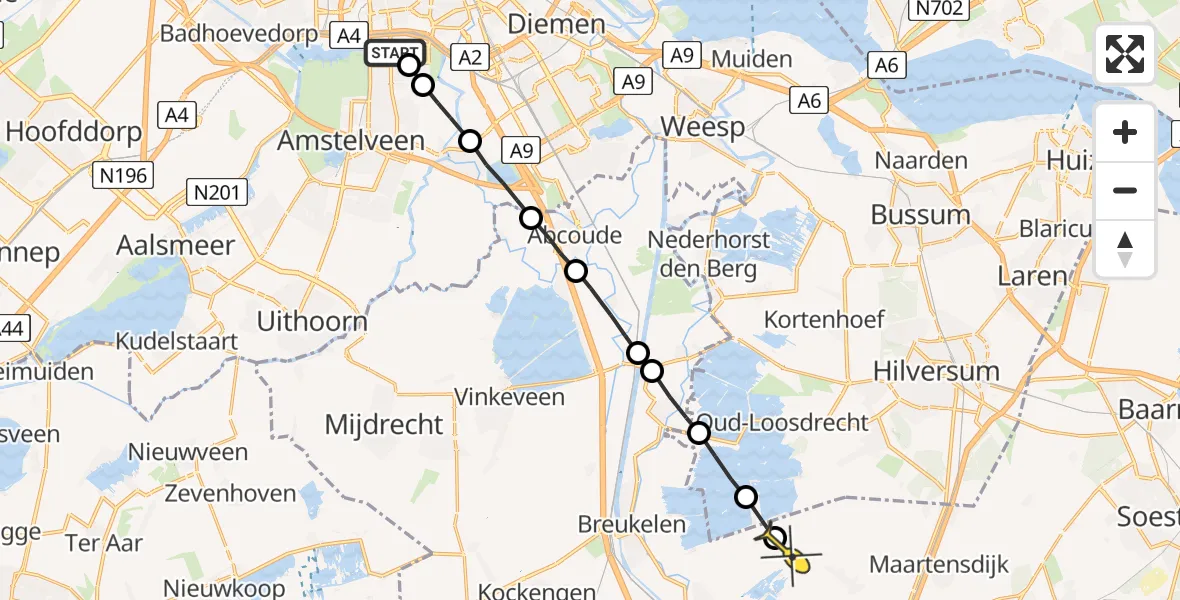 Routekaart van de vlucht: Lifeliner 1 naar Tienhoven