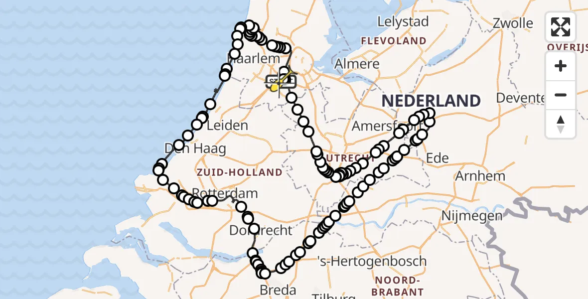 Routekaart van de vlucht: Politieheli naar Schiphol