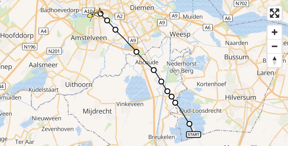 Routekaart van de vlucht: Lifeliner 1 naar VU Medisch Centrum Amsterdam