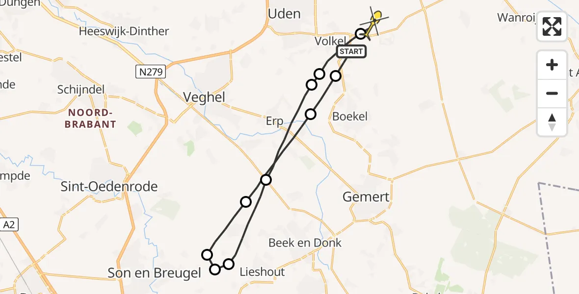 Routekaart van de vlucht: Lifeliner 3 naar Vliegbasis Volkel