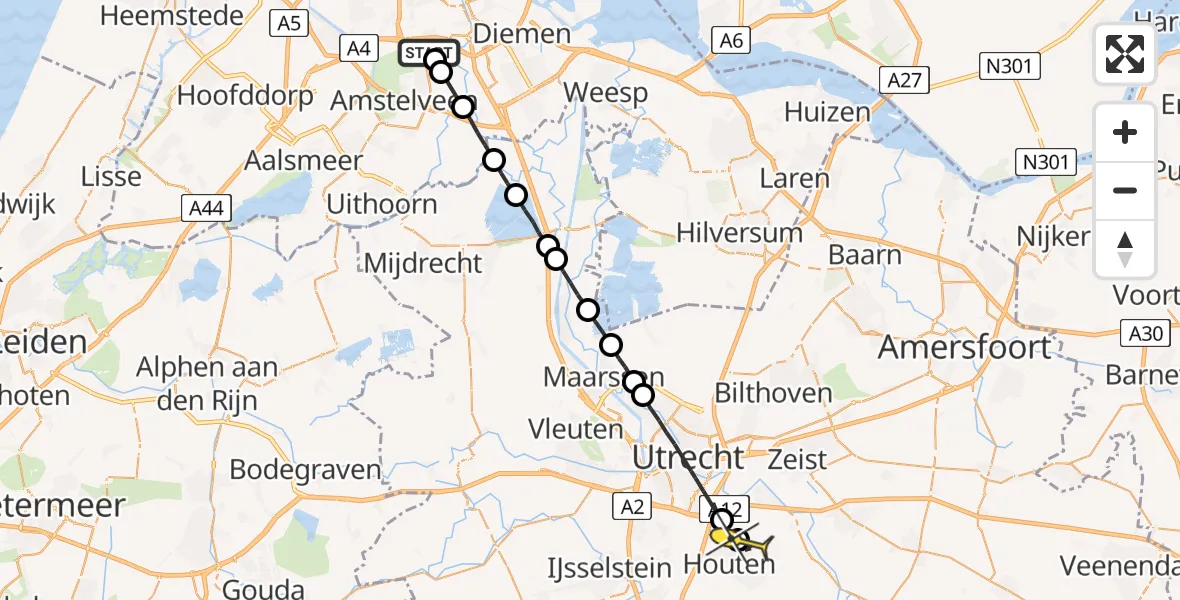 Routekaart van de vlucht: Lifeliner 1 naar Houten