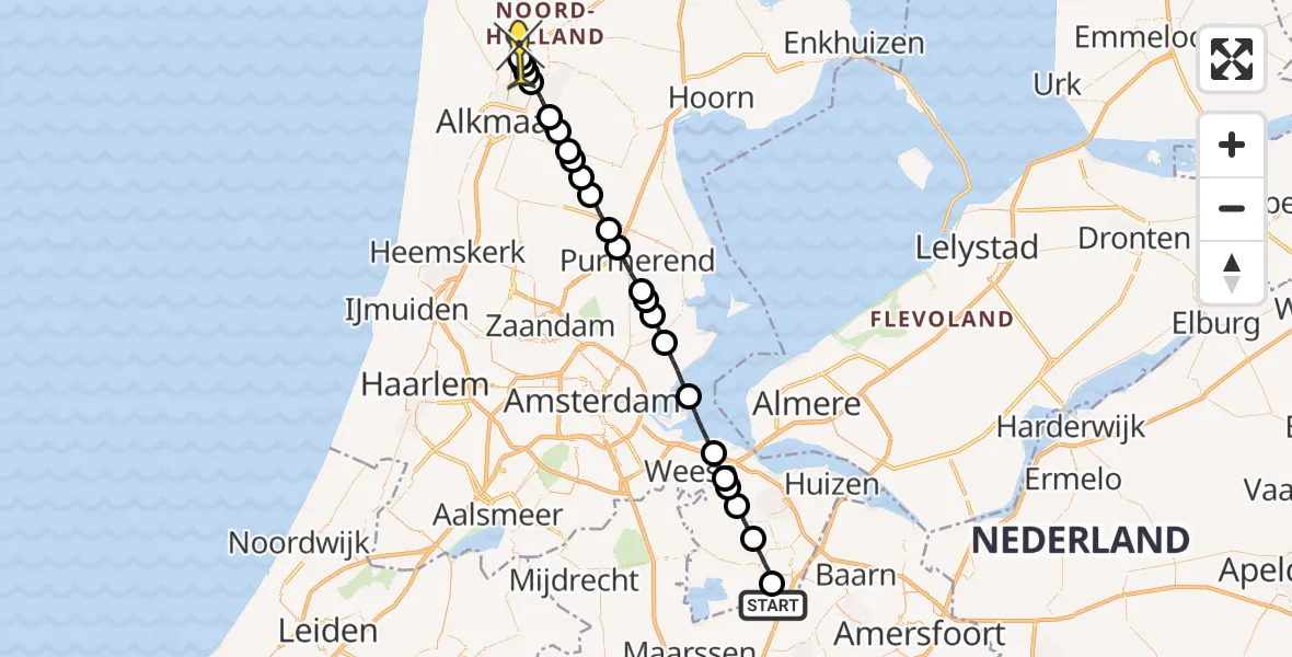 Routekaart van de vlucht: Lifeliner 1 naar Noord-Scharwoude