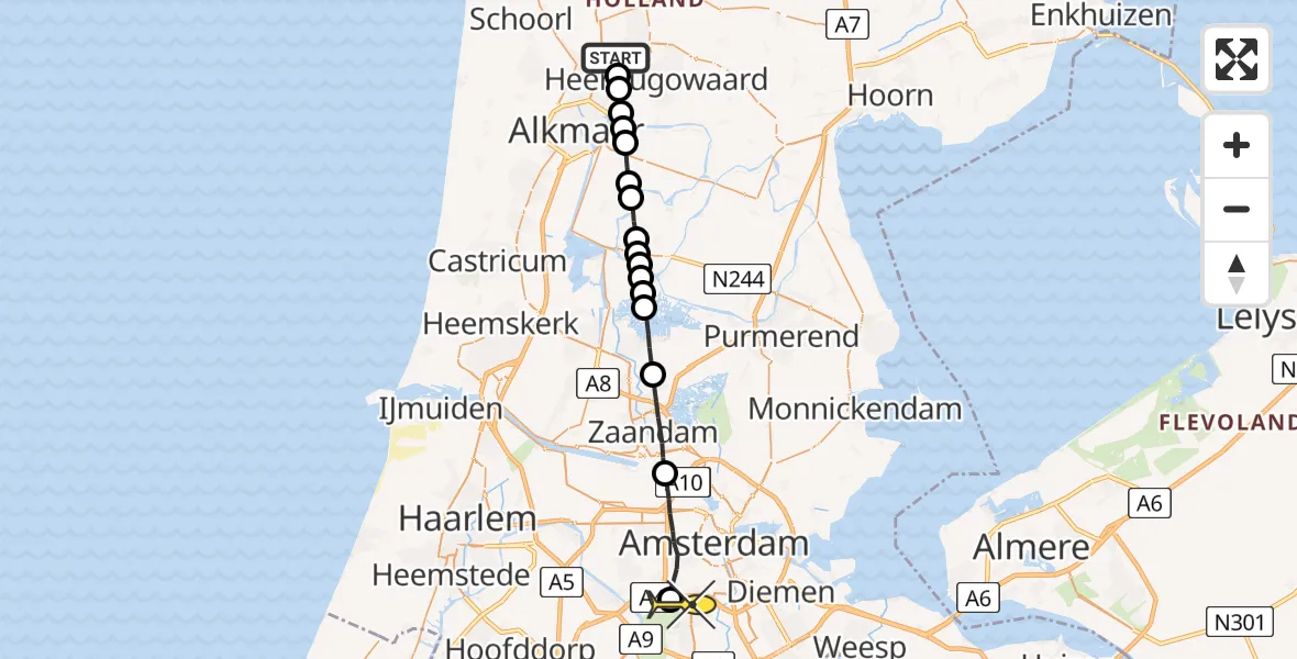 Routekaart van de vlucht: Lifeliner 1 naar VU Medisch Centrum Amsterdam