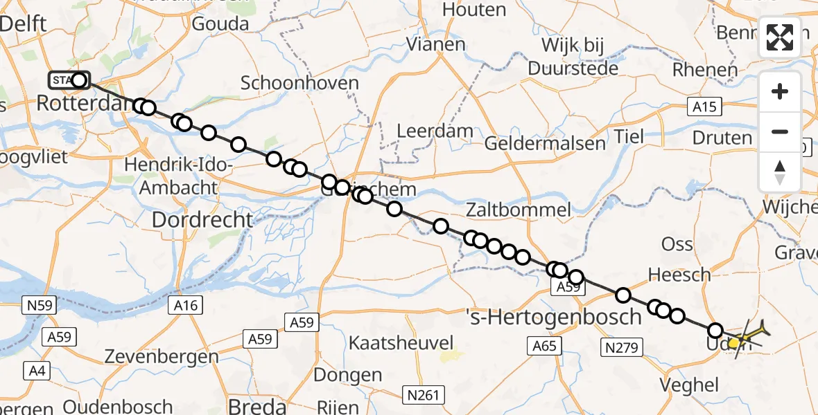 Routekaart van de vlucht: Lifeliner 2 naar Uden