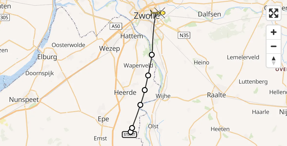 Routekaart van de vlucht: Lifeliner 3 naar Zwolle