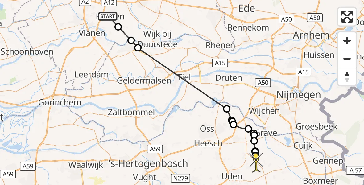 Routekaart van de vlucht: Politiehelikopter naar Zeeland