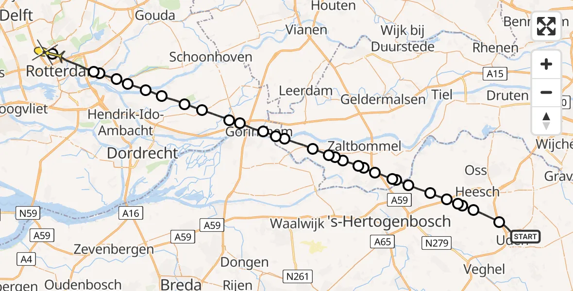 Routekaart van de vlucht: Lifeliner 2 naar Rotterdam The Hague Airport