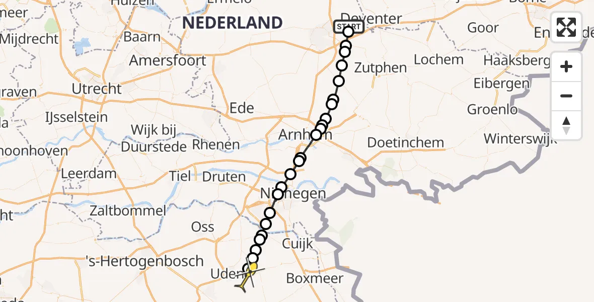 Routekaart van de vlucht: Lifeliner 3 naar Vliegbasis Volkel