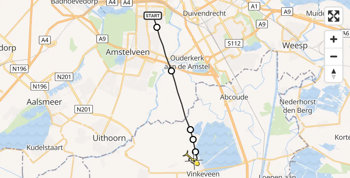 Routekaart van de vlucht: Lifeliner 1 naar Vinkeveen