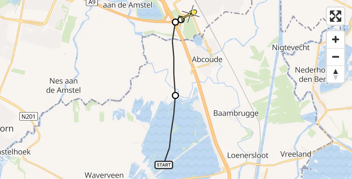 Routekaart van de vlucht: Lifeliner 1 naar Academisch Medisch Centrum (AMC)