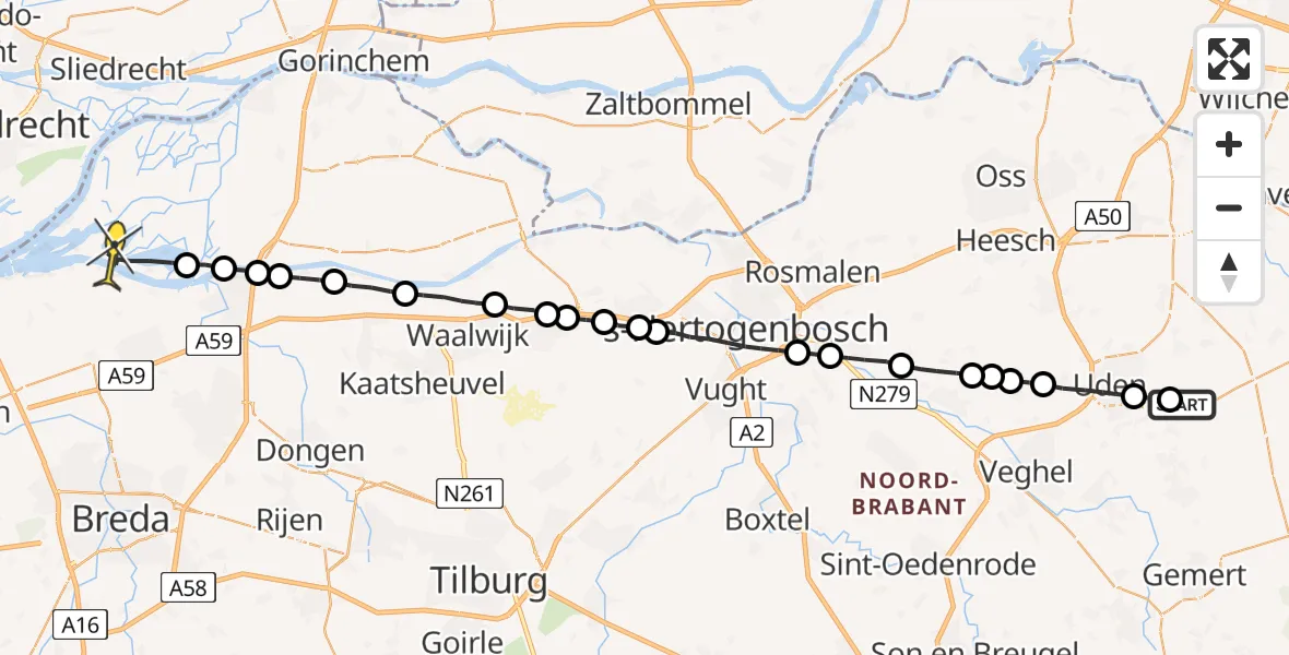 Routekaart van de vlucht: Lifeliner 3 naar Drimmelen