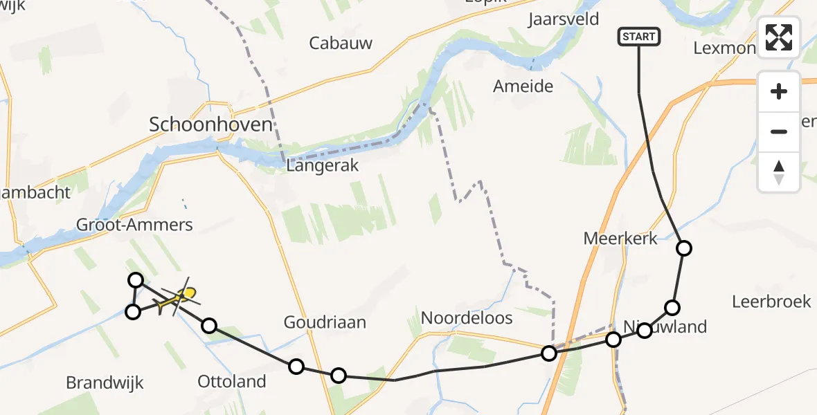 Routekaart van de vlucht: Politiehelikopter naar Groot-Ammers