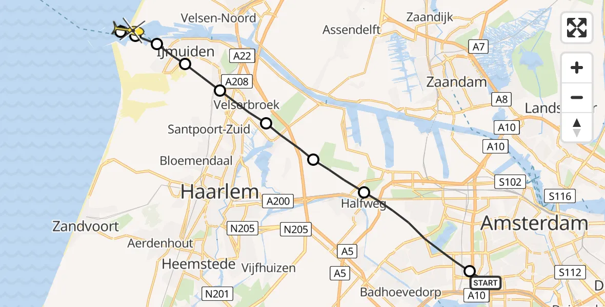 Routekaart van de vlucht: Lifeliner 1 naar Velsen-Noord