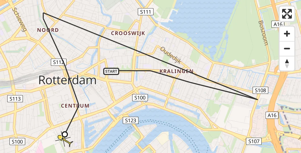 Vluchtroute Politiehelikopter van Rotterdam naar Erasmus MC