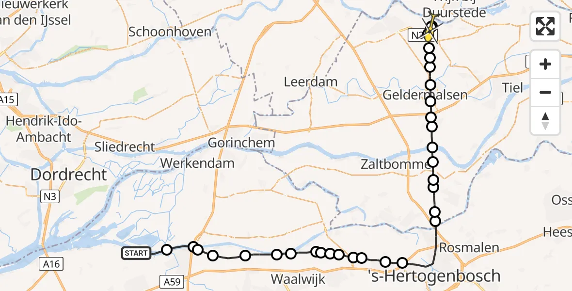 Routekaart van de vlucht: Lifeliner 3 naar Beusichem