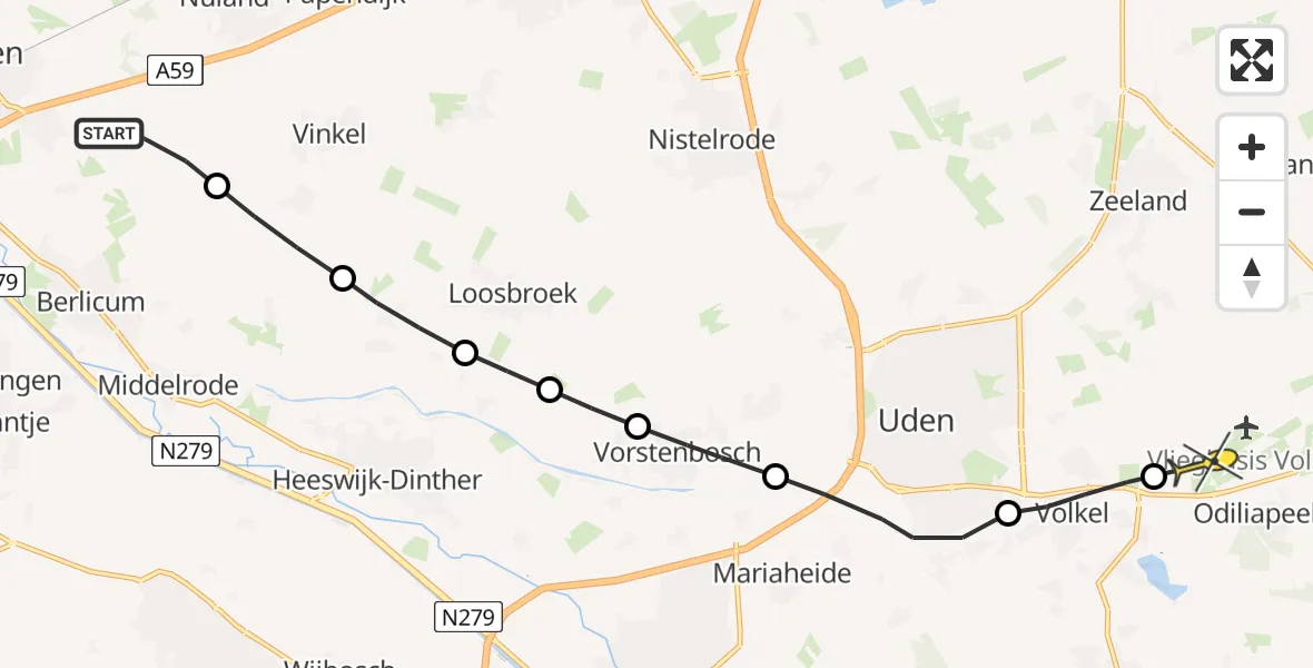 Routekaart van de vlucht: Lifeliner 3 naar Vliegbasis Volkel