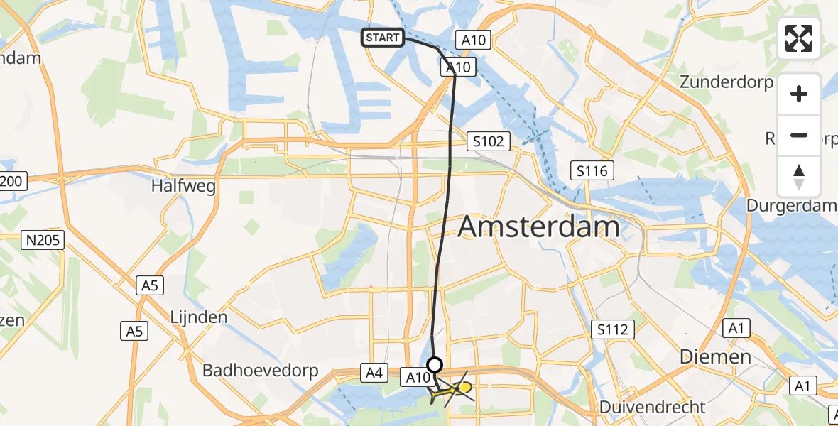 Routekaart van de vlucht: Lifeliner 1 naar VU Medisch Centrum Amsterdam